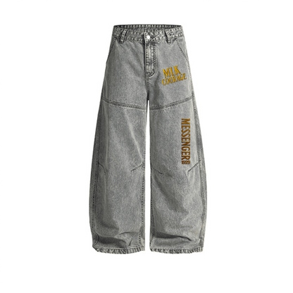 Unisex Washed Curved Blade Denim Jeans