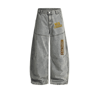 Unisex Washed Curved Blade Denim Jeans