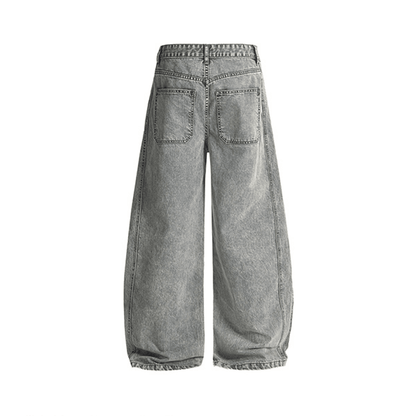 Unisex Washed Curved Blade Denim Jeans